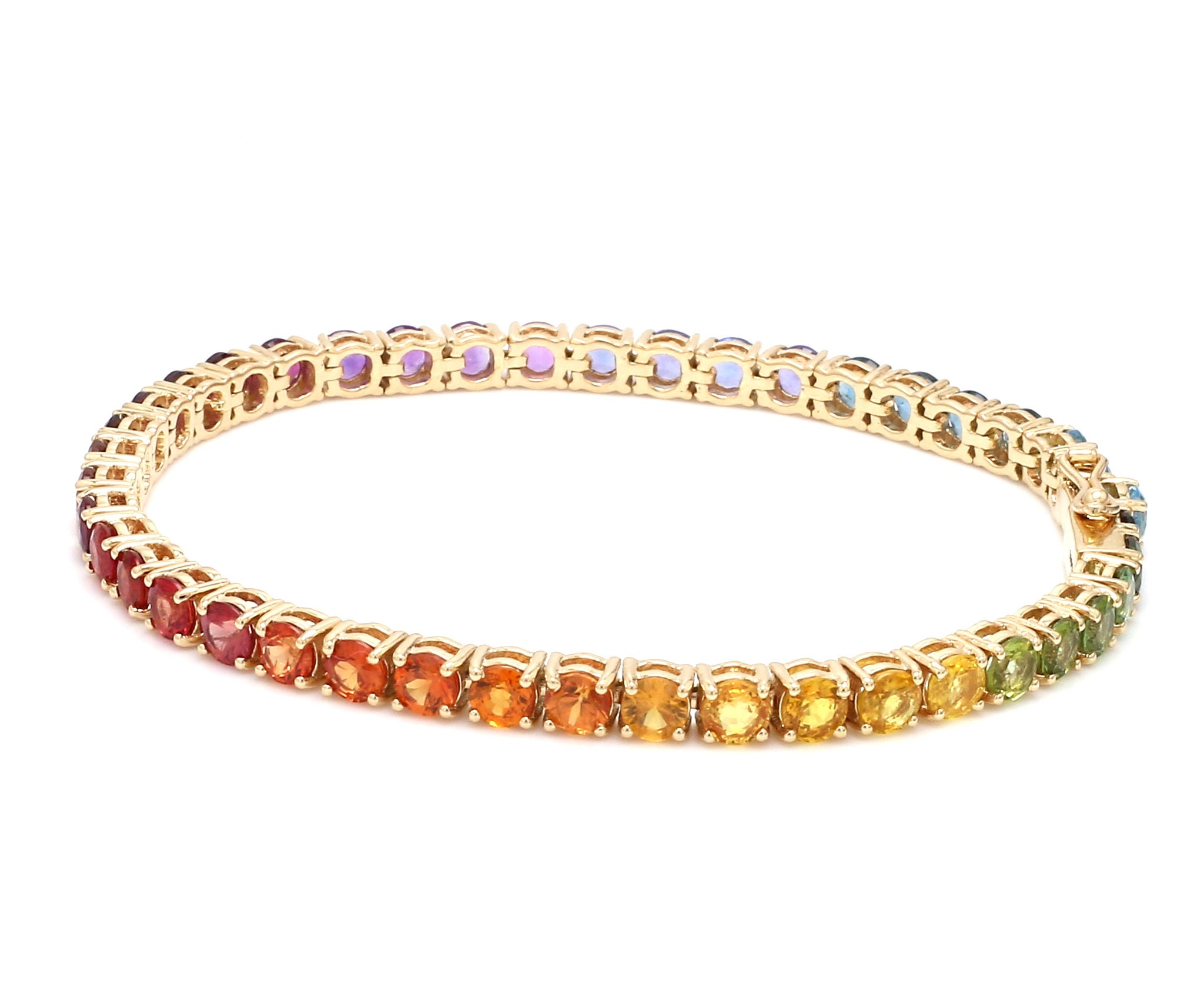 Rainbow sapphire tennis bracelet multi gemstone in 14k 18k | Etsy