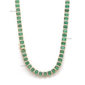 Emerald octagon diamond tennis necklace gold | Natural emerald cut emerald tennis necklace gold | Emerald diamond tennis necklace in gold