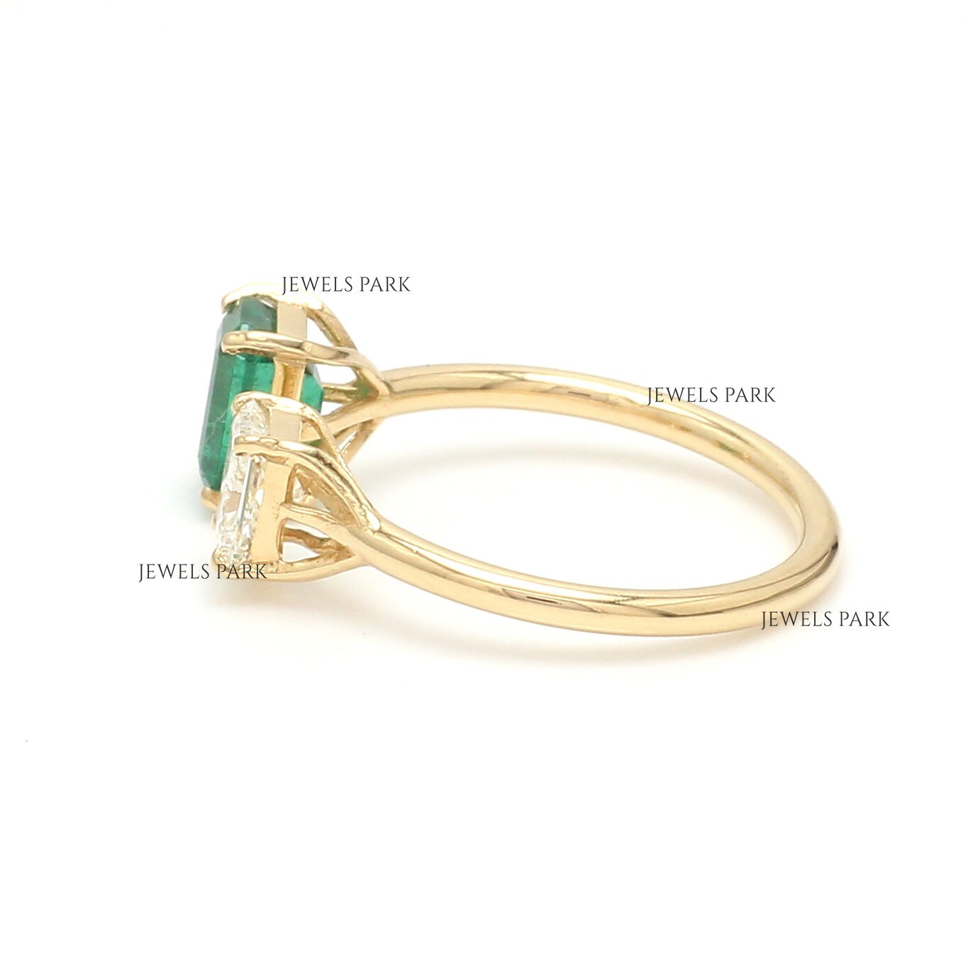 Buy Emerald Diamond Two Stone Ring Gold | Natural Emerald Diamond