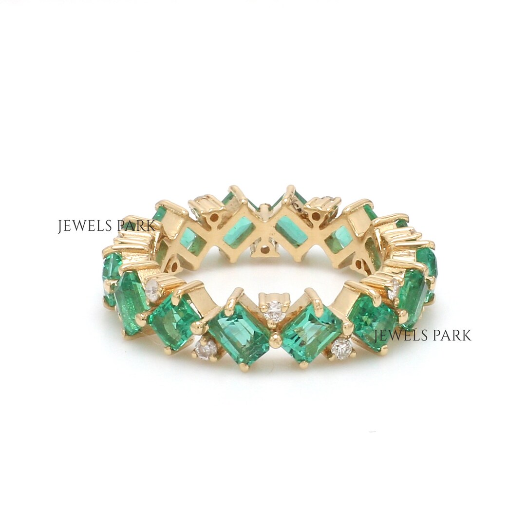 Real Emerald Diamond Eternity Band Ring Gold | Natural Emerald Cut ...