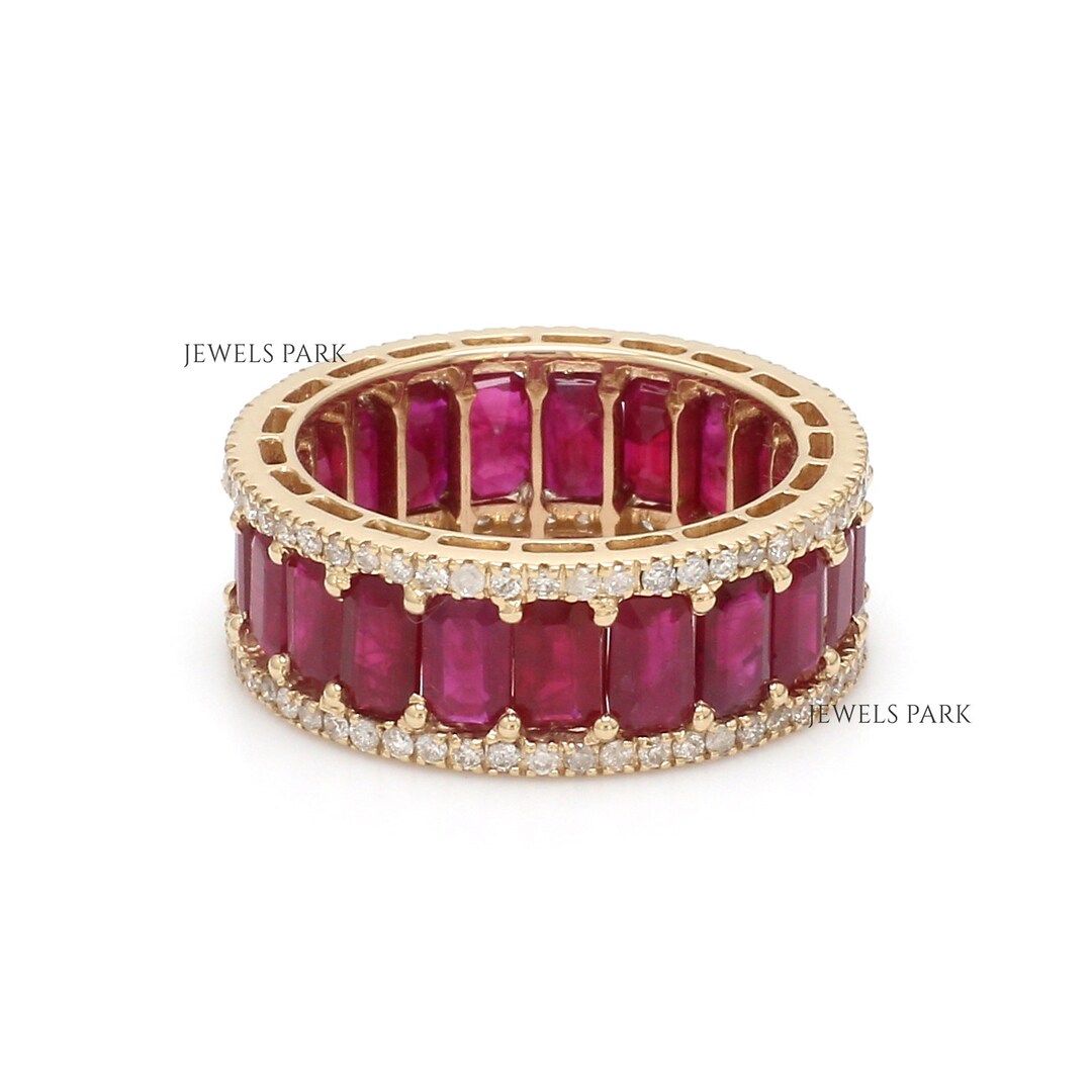 Real Ruby Emerald Cut Eternity Band Ring Gold | Natural Ruby Diamond ...