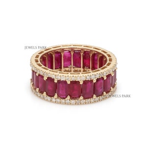 Real ruby emerald cut eternity band ring gold | Natural ruby diamond eternity band ring gold | Ruby ring gold | Emerald cut ruby ring gold