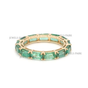 Emerald prong set emerald cut eternity band ring gold, Natural 5x3MM 4CTW emerald cut eternity band ring gold, Emerald east west ring gold