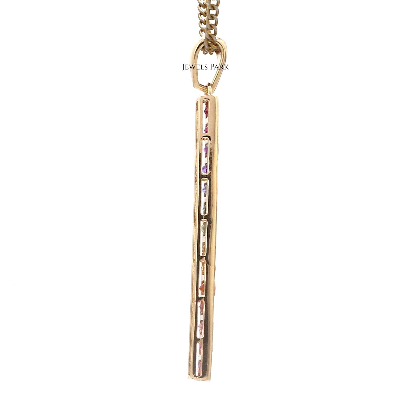 Rainbow Sapphire Bar Pendant Gold | Natural 3MM 3-4CT