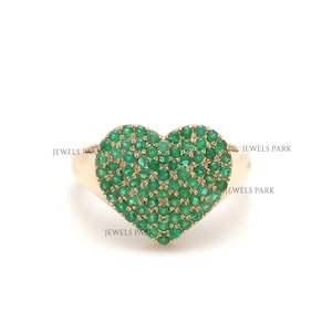 Emerald heart shape ring gold | Natural emerald heart shape pave set ring gold | Emerald birthstone ring | Heart shape emerald gold ring