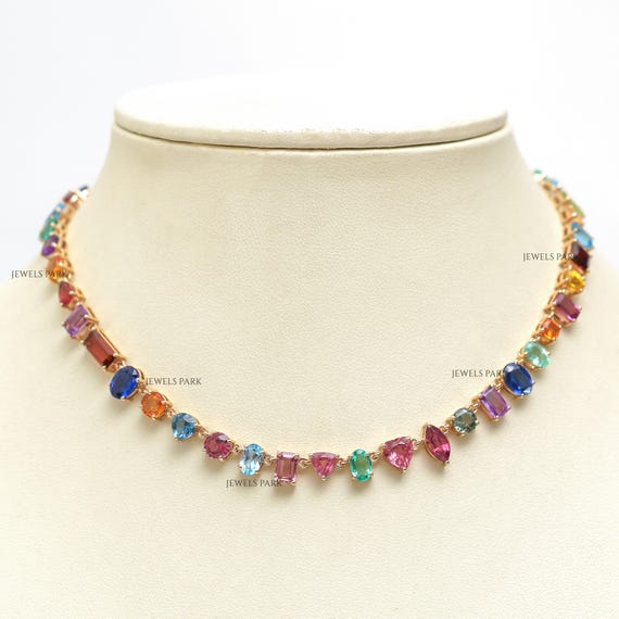 Multi Gemstone Mix Shape Necklace Gold | Natural Mix  display picture 3