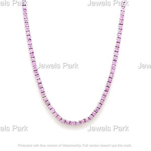Pink sapphire tennis necklace in 14k 18k gold, Natural 2.50 mm pink sapphire chain choker necklace, Pink sapphire light tennis necklace gold