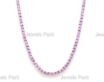 Pink Sapphire Tennis Necklace in 14k 18k Gold Natural 2.50 Mm
