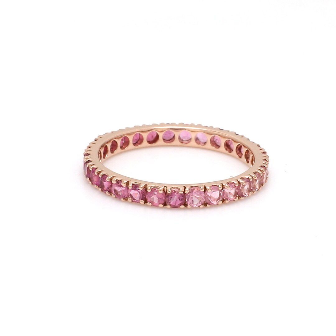 Natural Pink Tourmaline Ombre Eternity Band Ring in 14k 18k Gold 2.0 Mm ...