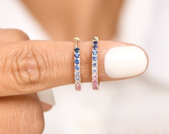 Blau rosa ombre Saphir kleine Creolen Ohrringe Gold | Natürliche blaue Saphir rosa Saphir Farbverlauf Ohrringe Gold | Ombre Ohrringe goldfarben