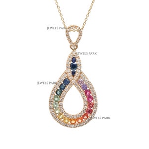 Rainbow sapphire diamond pendant in gold | Natural rainbow sapphire with brilliant diamond accent | Bespoke rainbow diamond pendant in gold