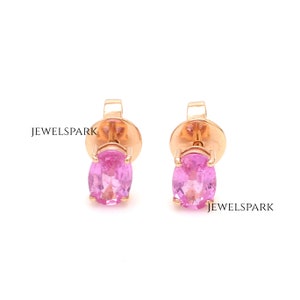 Roze saffier tandenset ovaal geslepen oorbel stekers goud | Natuurlijke 1,60 CT 7x5MM ovale roze saffier studs oorbellen goud | Roze saffier oorbellen