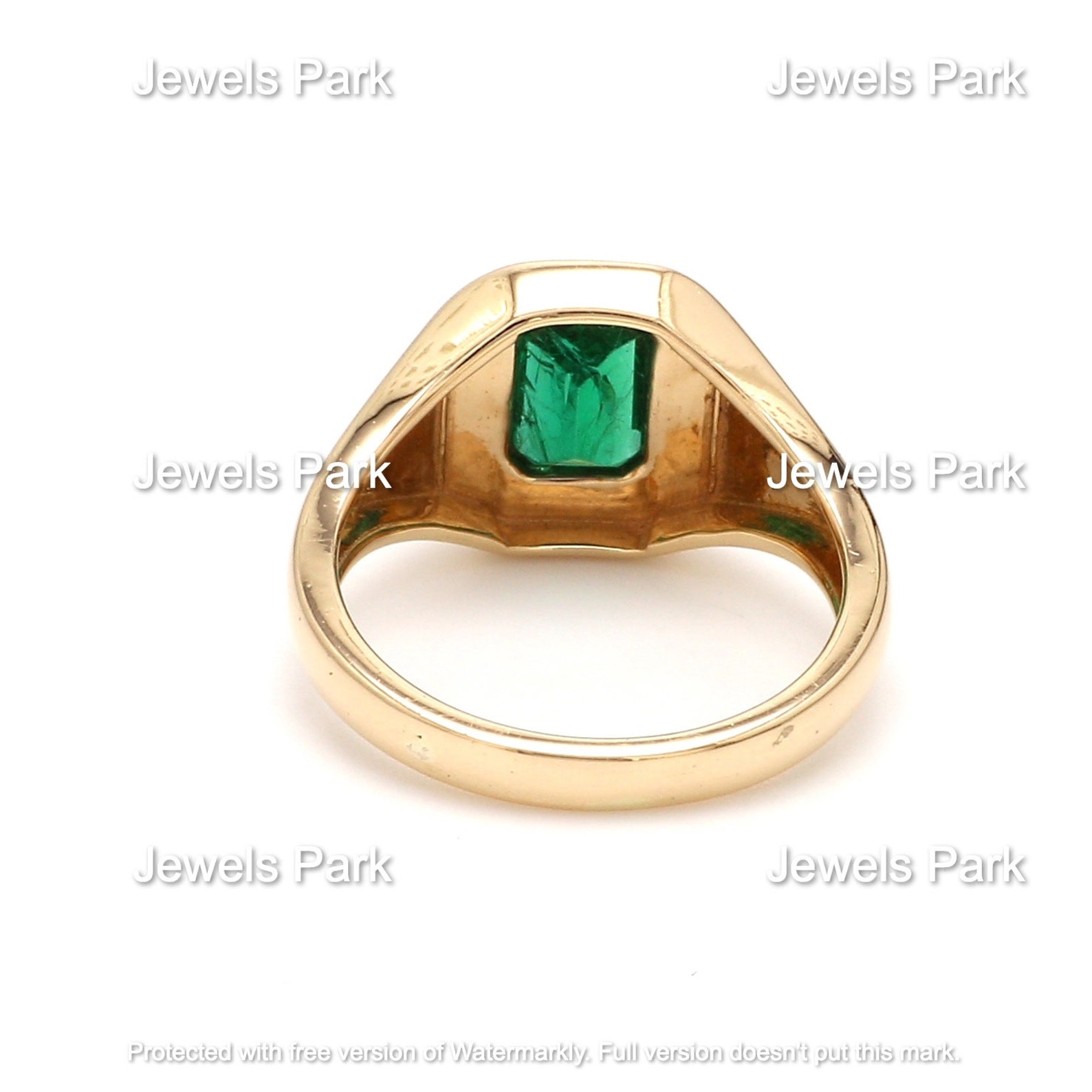 Natural Emerald Pinky Ring in 14k 18k Gold Emerald Cut Bezel Etsy