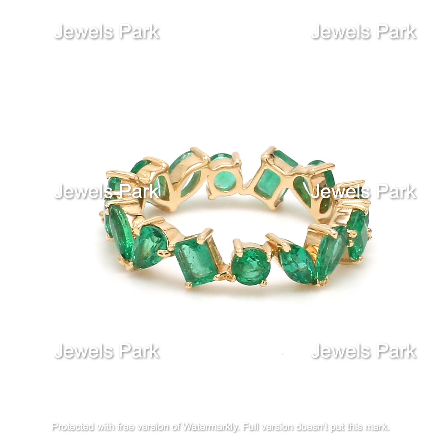 Natural Emerald Eternity Band Ring in 14k 18k Gold, Emerald Cut Mix ...