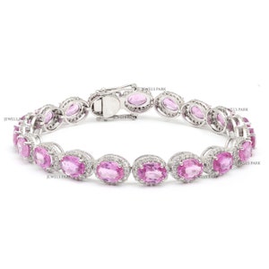 Pink sapphire oval diamond tennis bracelet 18K gold | Natural pink sapphire tennis bracelet | Pink sapphire oval with diamond bracelet gold