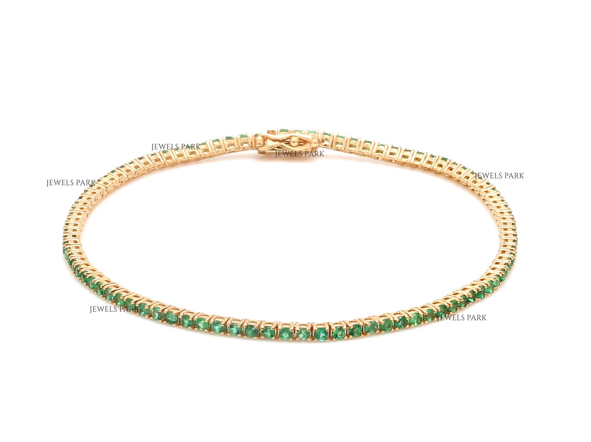 Emerald thin tennis bracelet gold | Natural 1.50 MM round cut emerald tennis bracelet chain gold | Thin emerald tennis bracelet gold