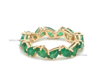 Real emerald pear eternity band ring gold | Natural 3-4CTW emerald pear shape eternity ring gold | Emerald cut emerald eternity ring gold