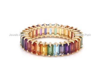 Rainbow eternity band ring gold, Rainbow sapphire amethyst tanzanite topaz tourmaline rainbow gemstone ombre ring | Rainbow gay pride ring