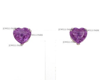 ホットピンクのハート型天然ラボグロウンサファイアスタッドピアス、2