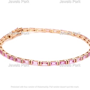 14K solid gold real pink sapphire tennis bracelet | Natural pink sapphire baguette cut tennis bracelet gold | Pink sapphire tennis bracelet