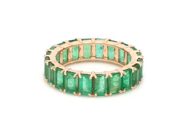 14K gold emerald cut emerald eternity band ring | Natural octagon cut emerald ring gold | Green 5-6ct emerald cut eternity wedding band gold