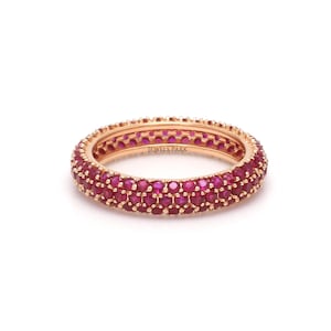 Rubin pflastern Eternity Ring gold | Natürlicher 1,50 mm Rubin dünner Eternity-Bandring | Rubin Geburtsstein Ring Gold | Rubin Ehering Versprechen Ring