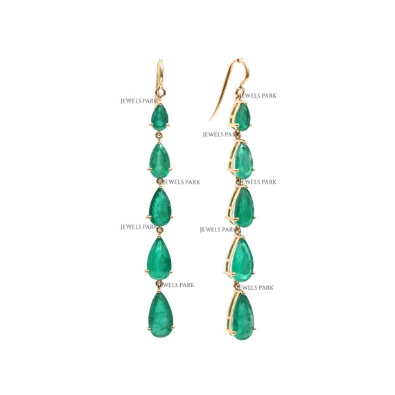 Real emerald big pear shape drop earrings gold Natural bezel set emerald  pear drop dangling earrings gold Emerald cut emerald earrings