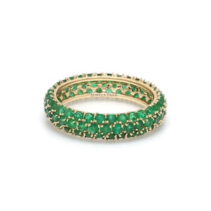 Real emerald ring eternity band in gold | Natural emerald cut eternity band ring | Pave emerald birthstone ring | Emerald wedding band gold