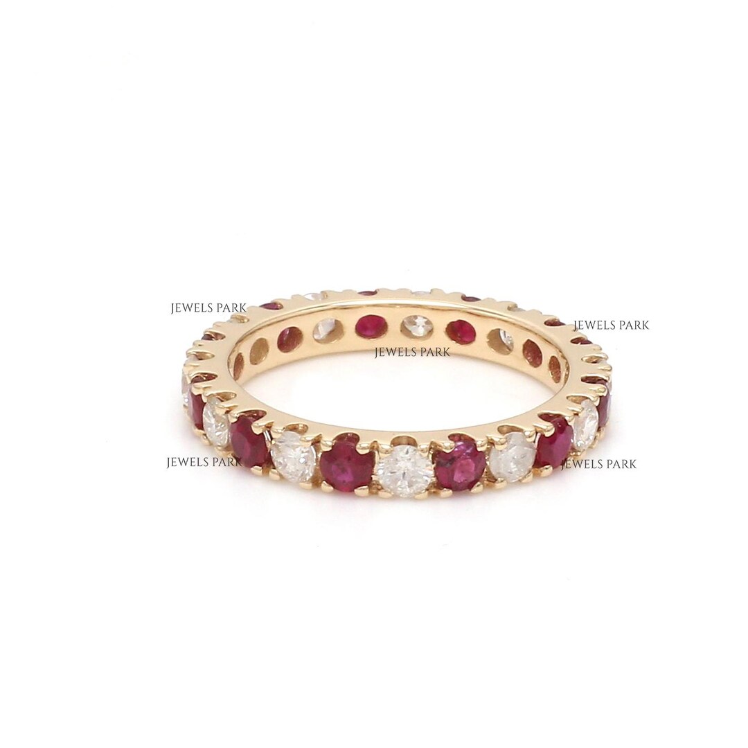 Ruby Round Diamond Eternity Band Ring Gold | Natural Round Ruby Diamond ...