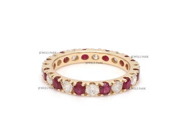 Ruby round diamond eternity band ring gold | Natural round ruby diamond prong set band ring gold | Ruby eternity band gold | Christmas gift