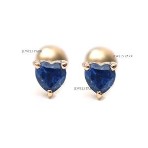 Niebieski szafirowy serduszko mini piercing kolczyk złoty | Naturalny 2 mm niebieski szafirowy serduszko piercing złoty | Niebieski szafirowy serduszko piercing złoty