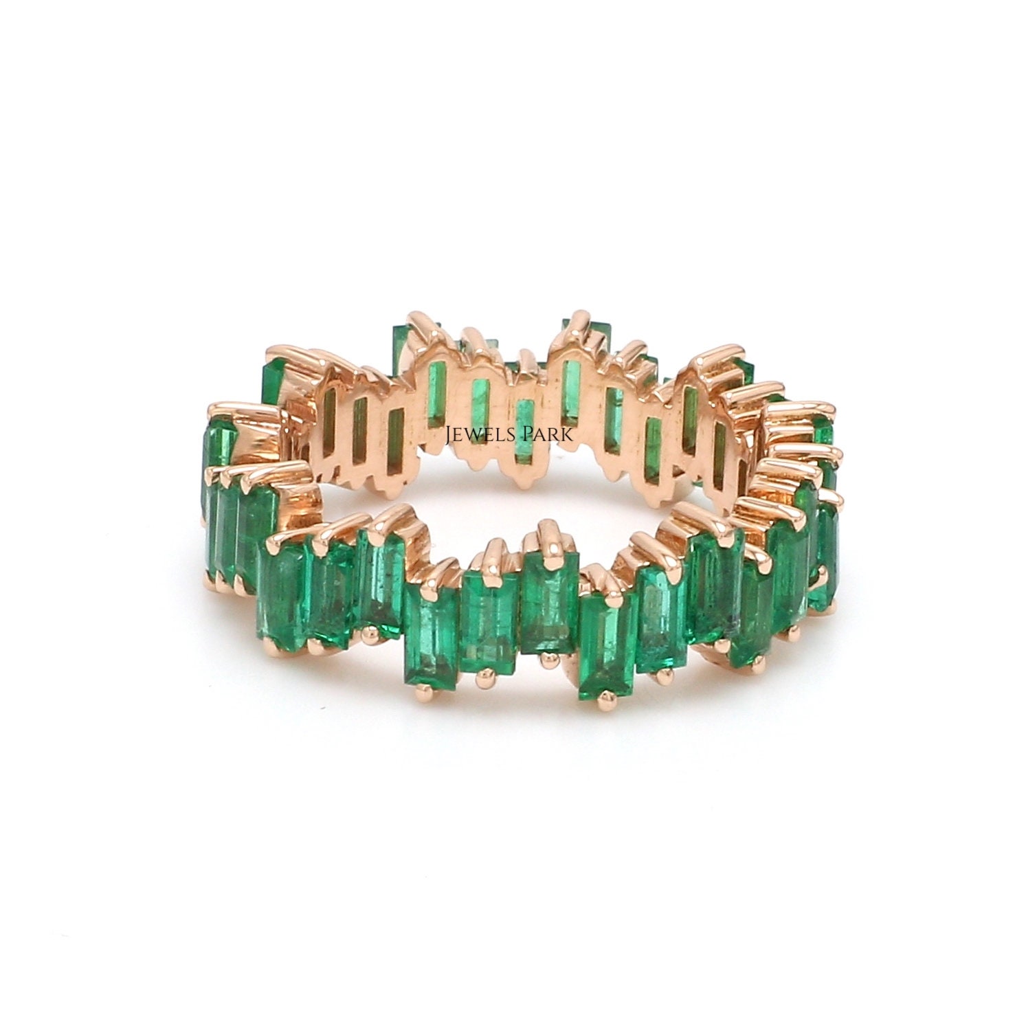 Emerald Eternity Band Ring 14K 18K Gold Natural Baguette Cut - Etsy