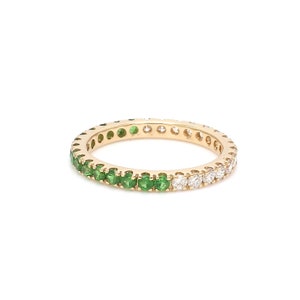 Tsavorite garnet and diamond eternity band ring in 14k 18k gold | Natural 2 mm half tsavorite diamond stackable january birthstone ring gold
