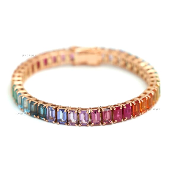 Rainbow Gemstone Tennis Bracelet - Alexis Jae Jewelry