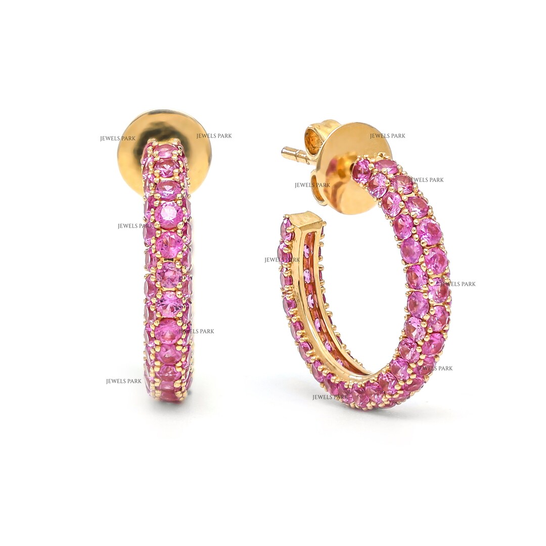 Pink Sapphire Hoops Earrings in Gold Natural Pink Sapphire Gold