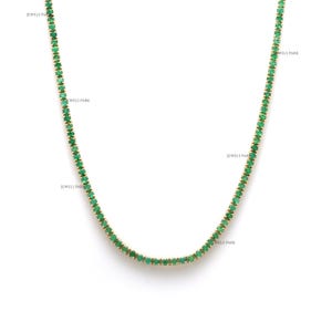 Emerald round tennis necklace gold | Natural round emerald prong set extender tennis necklace choker gold | Emerald round thin necklace gold