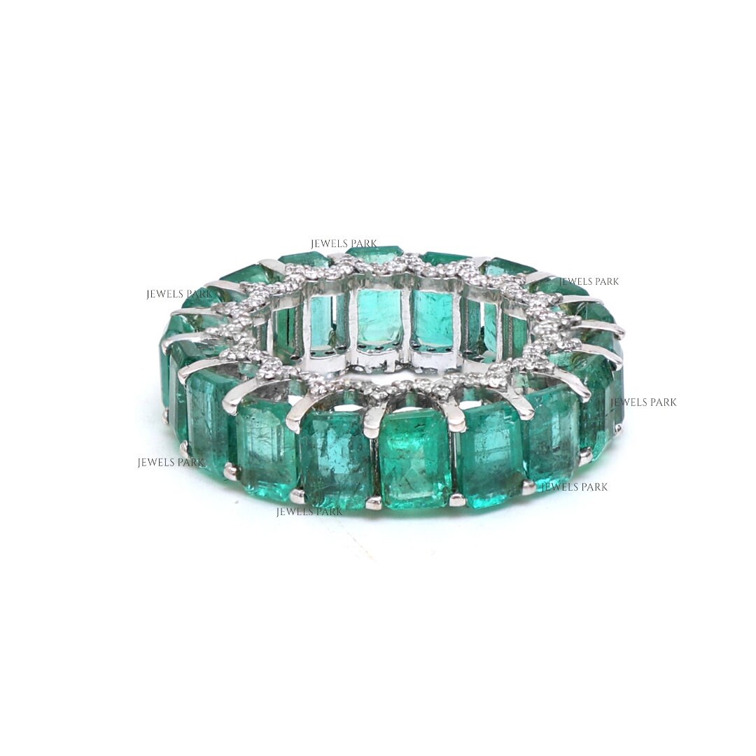 Emerald Diamond Big Eternity Band Ring Gold | Natural Emerald Cut ...