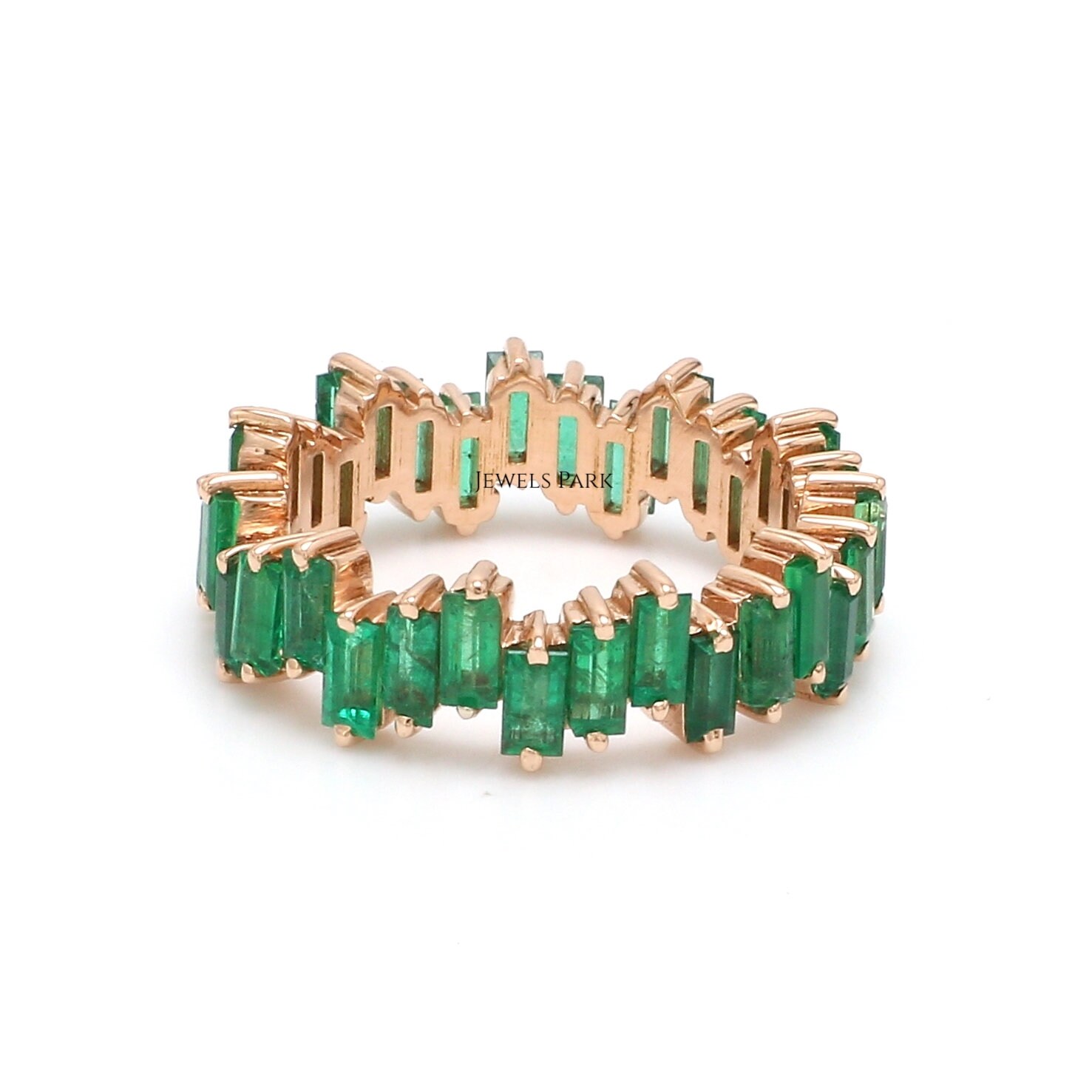 Emerald Eternity Band Ring 14K 18K Gold Natural Baguette Cut - Etsy