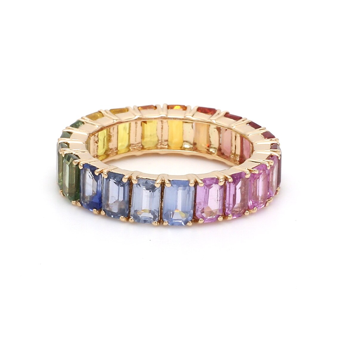 Rainbow sapphire multi sapphire octagon emerald cut eternity | Etsy
