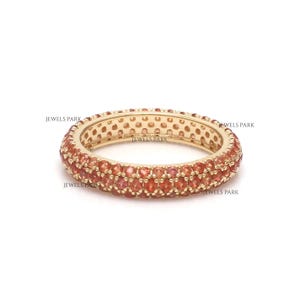 Orange sapphire pave eternity band ring gold | Natural orange sapphire ring gold | Pave set orange sapphire stackable eternity band gold