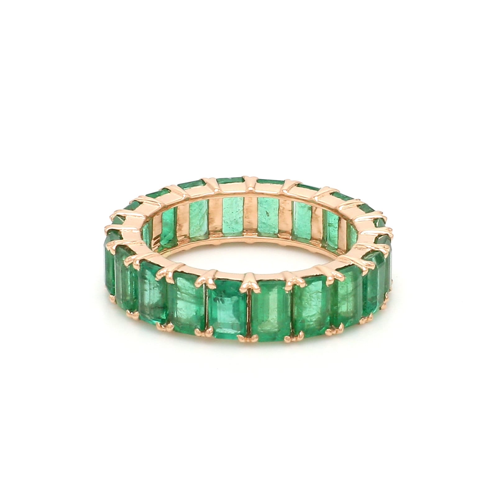 14K Gold Emerald Cut Emerald Eternity Band Ring | Natural Octagon Cut ...
