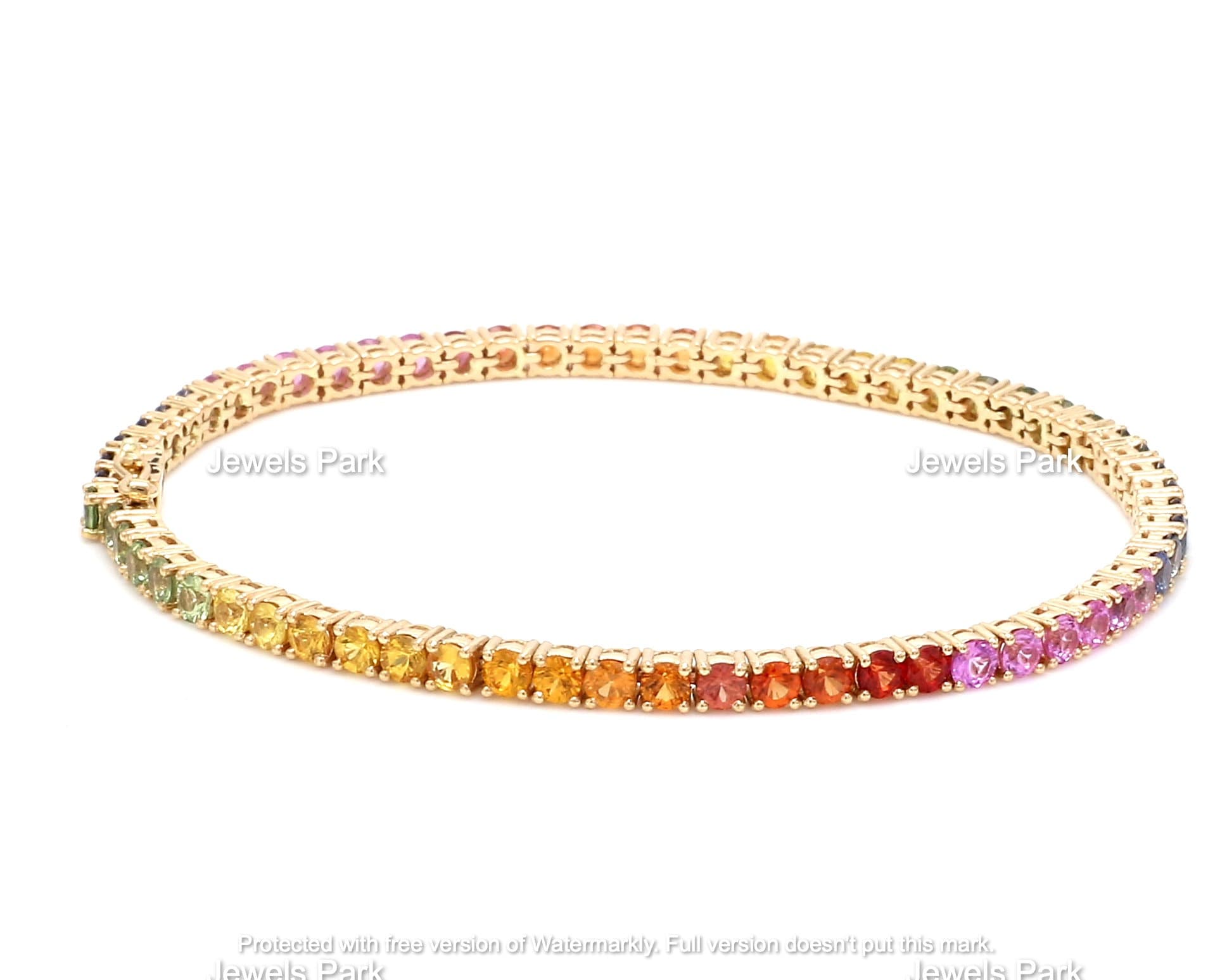 Rainbow Sapphire Cuban Chain Bracelet Gold Rainbow Ombre 
