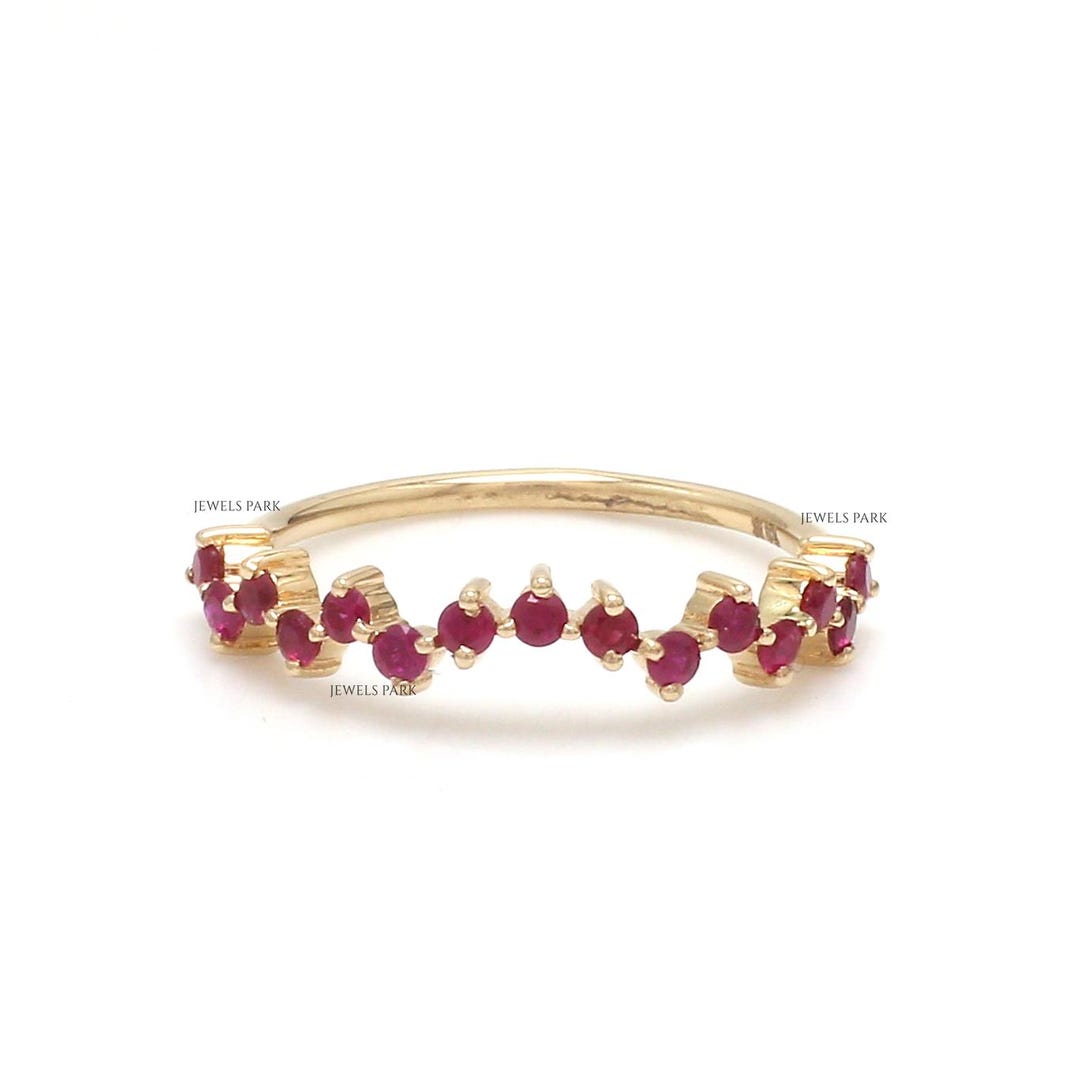 Ruby Gold Ring 14k 18k | Dainty Round Ruby Band Ring Gold | Natural ...