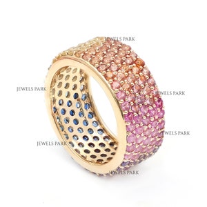 Rainbow sapphire ombre ring eternity band ring gold | Natural 2mm rainbow sapphire thumb ring gold | Rainbow ombre eternity band ring gold