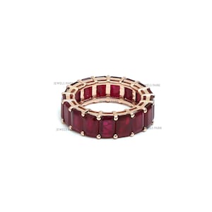 Ruby octagon cut emerald cut eternity band ring gold | Natural red ruby stackable ring gold | Big red ruby stackable eternity band ring gold