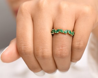 Real emerald pear eternity band ring gold | Natural 3-4CTW emerald pear shape eternity ring gold | Emerald cut emerald eternity ring gold