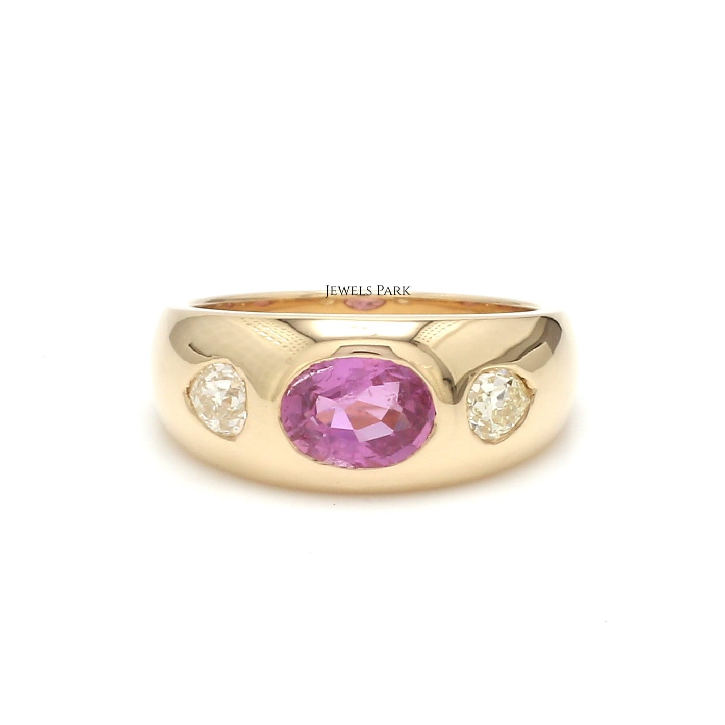 Art Deco Chunky Pink Sapphire Diamond Gypsy Ring Gold | Natural