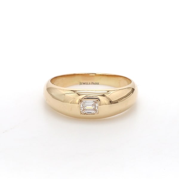 Smaragdschliff Diamant Zigeuner Ring Gold | Vintage Flush Diamant Pinky Ring Gold | Lünettenfassung Smaragdschliff Diamant Ring Gold | Brillantring