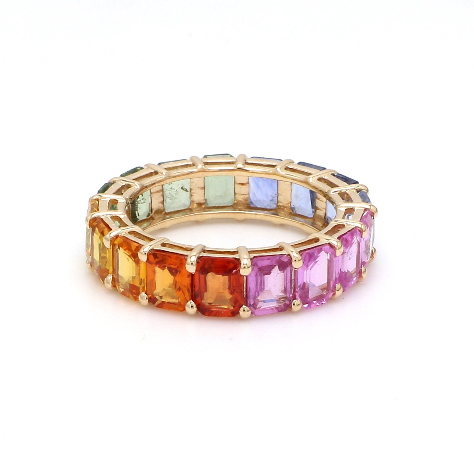 Rainbow sapphire octagon cut eternity ring band in 14k 18k | Etsy