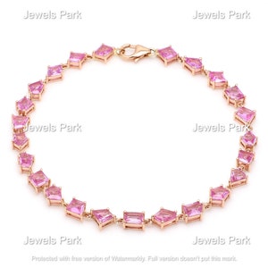 Pink sapphire abstract tennis bracelet 14K gold | Natural pink sapphire random shape bracelet gold | Natural pink sapphire tennis bracelet